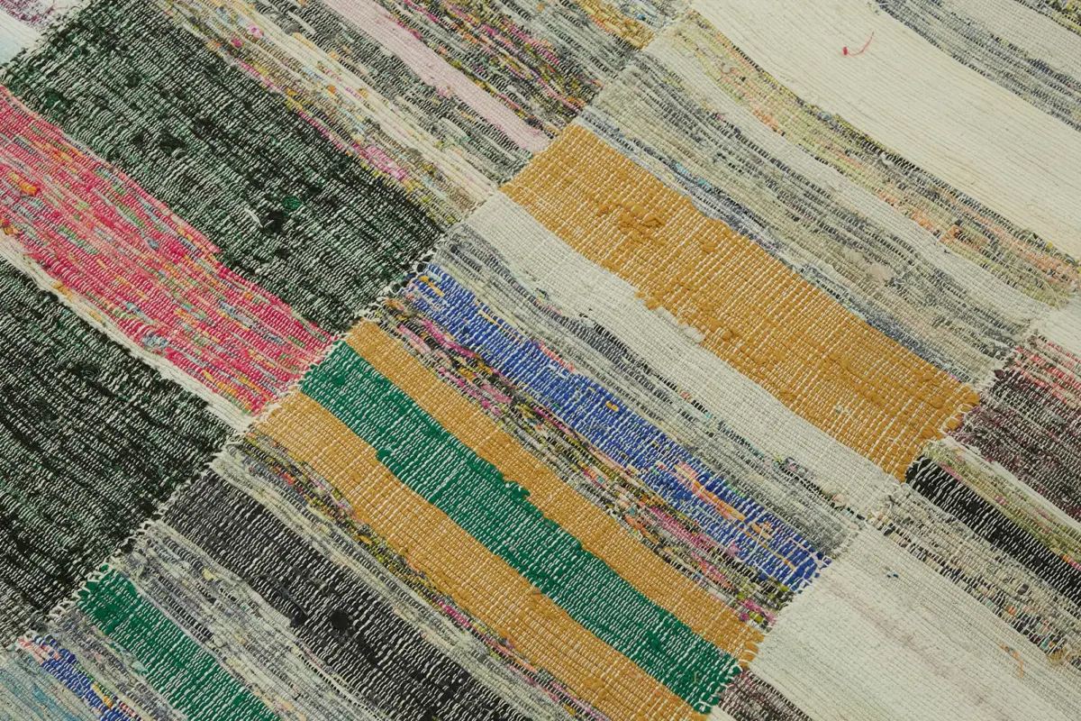 Chaput Çizgili Multi Renk Pamuk Üzerine Yün El Dokuma Kilim-160x249 - Görsel 5