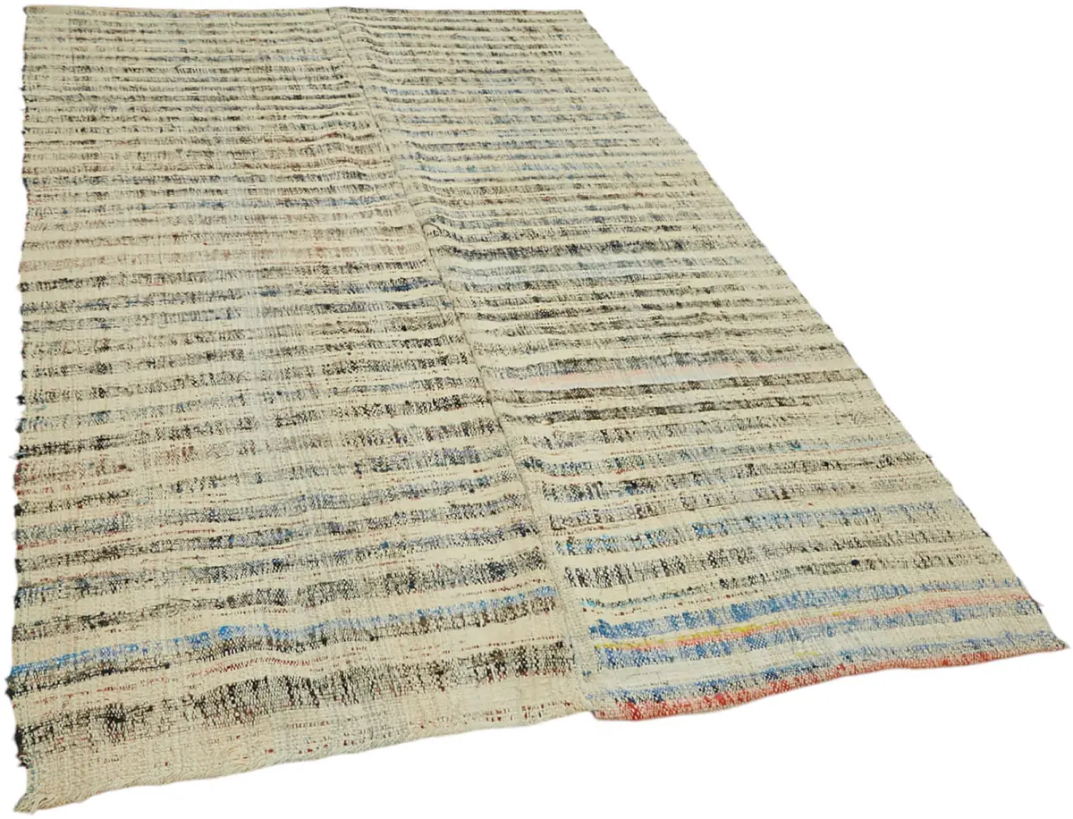 Chaput Çizgili Multi Renk Pamuk Üzerine Yün El Dokuma Kilim-163x265 - Görsel 2