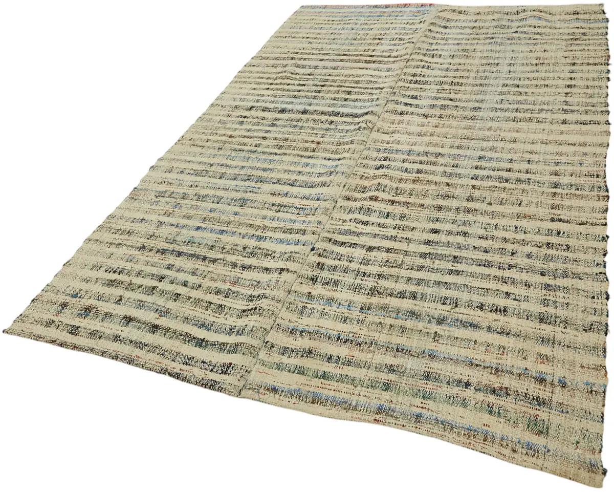 Chaput Çizgili Multi Renk Pamuk Üzerine Yün El Dokuma Kilim-163x265 - Görsel 3