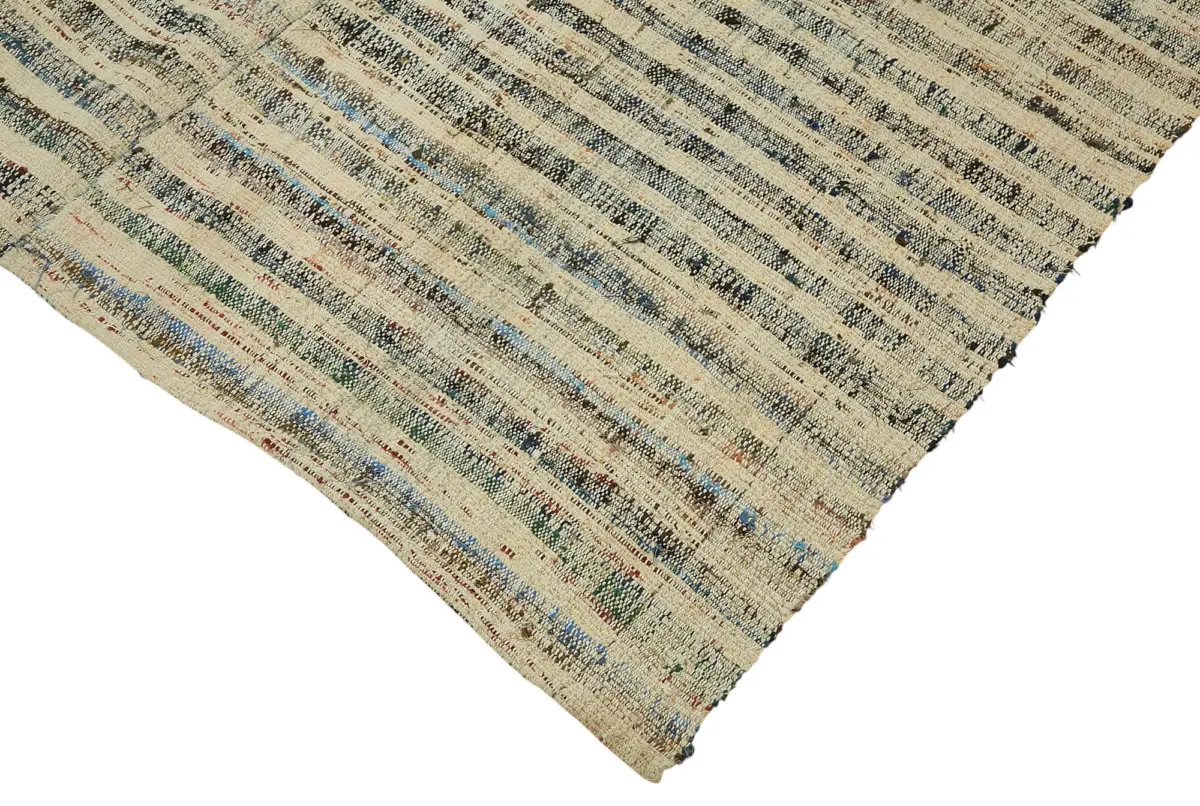 Chaput Çizgili Multi Renk Pamuk Üzerine Yün El Dokuma Kilim-163x265 - Görsel 4