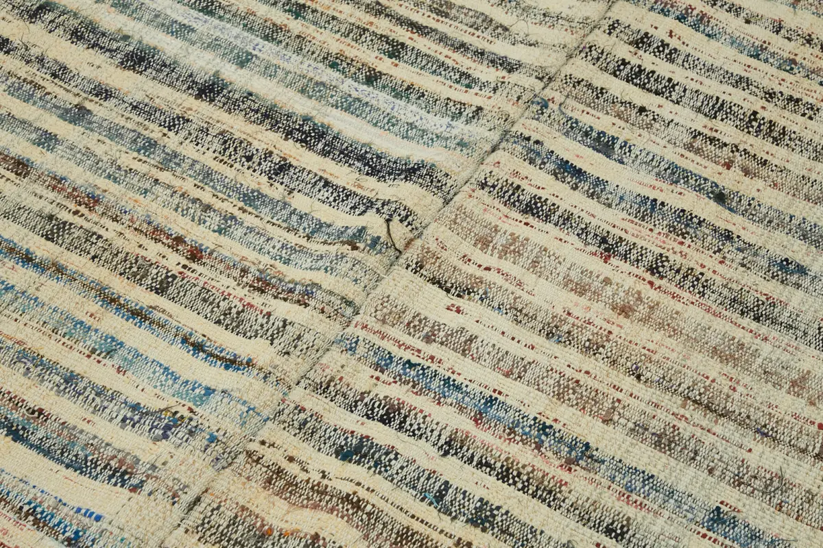 Chaput Çizgili Multi Renk Pamuk Üzerine Yün El Dokuma Kilim-163x265 - Görsel 5