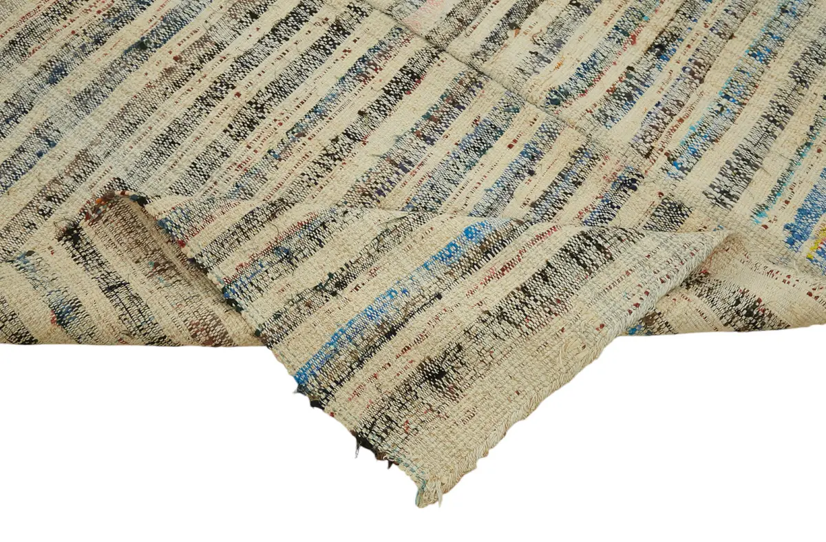 Chaput Çizgili Multi Renk Pamuk Üzerine Yün El Dokuma Kilim-163x265 - Görsel 6