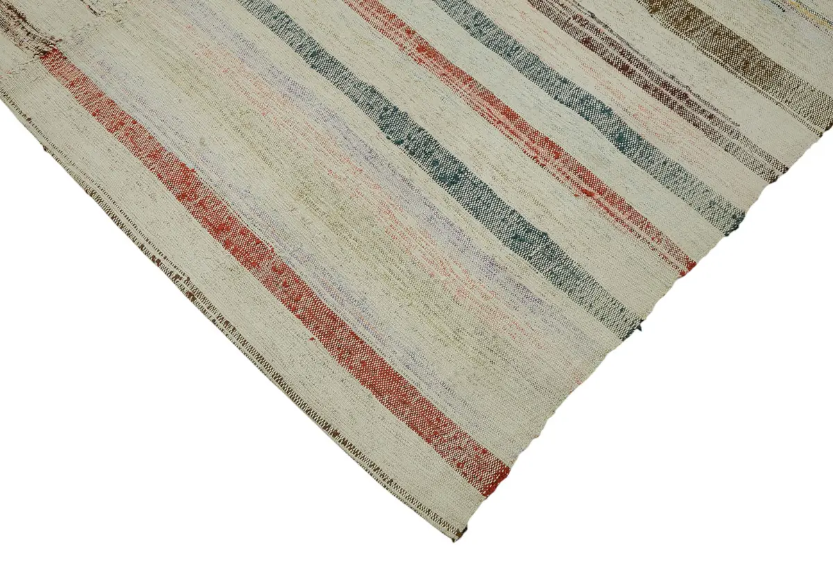 Chaput Çizgili Multi Renk Pamuk Üzerine Yün El Dokuma Kilim-190x244 - Görsel 4
