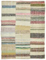 Chaput Çizgili Multi Renk Pamuk Üzerine Yün El Dokuma Kilim-210x279