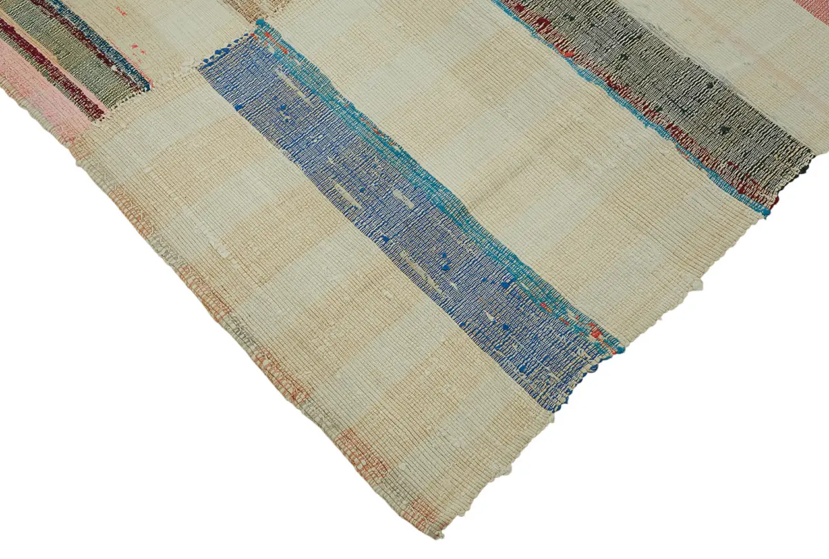 Chaput Çizgili Multi Renk Pamuk Üzerine Yün El Dokuma Kilim-210x279 - Görsel 4