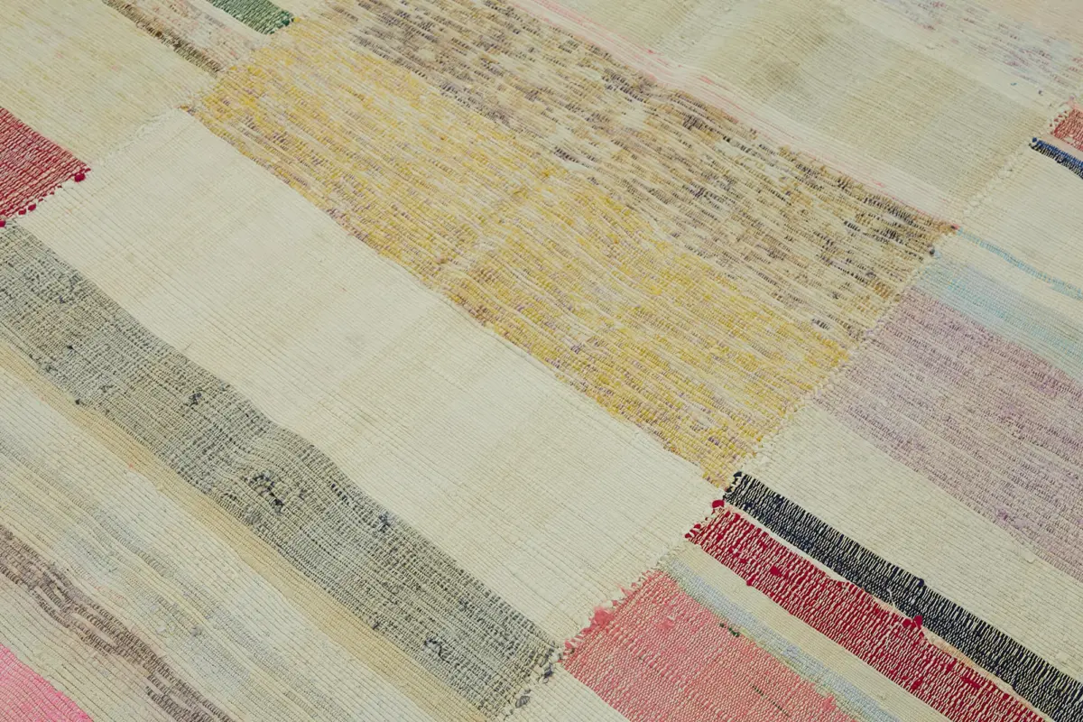 Chaput Çizgili Multi Renk Pamuk Üzerine Yün El Dokuma Kilim-210x279 - Görsel 5