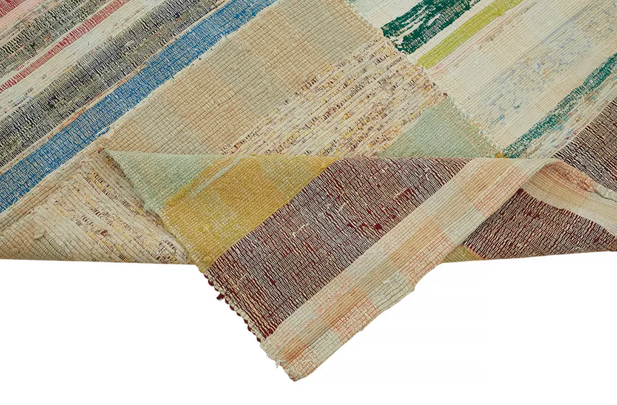 Chaput Çizgili Multi Renk Pamuk Üzerine Yün El Dokuma Kilim-210x279 - Görsel 6