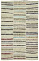 Chaput Çizgili Multi Renk Pamuk Üzerine Yün El Dokuma Kilim-180x285