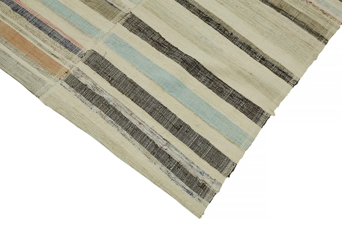 Chaput Çizgili Multi Renk Pamuk Üzerine Yün El Dokuma Kilim-180x285 - Görsel 4