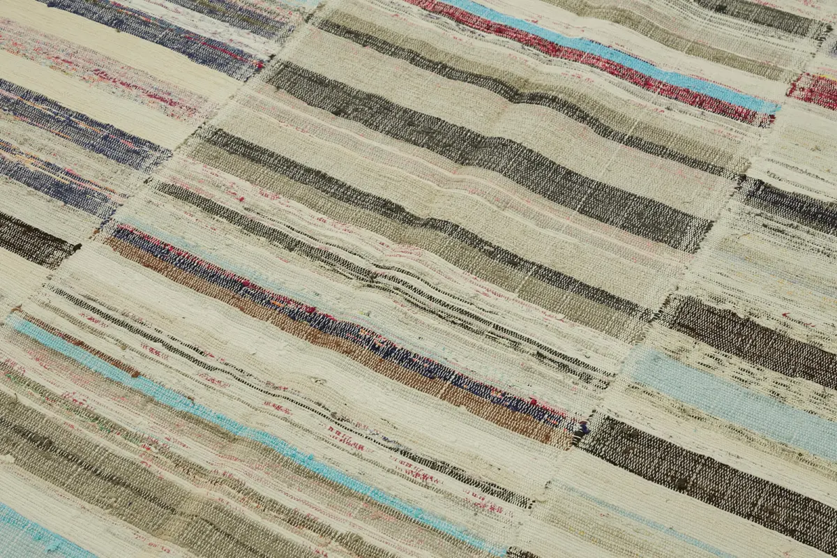 Chaput Çizgili Multi Renk Pamuk Üzerine Yün El Dokuma Kilim-180x285 - Görsel 5