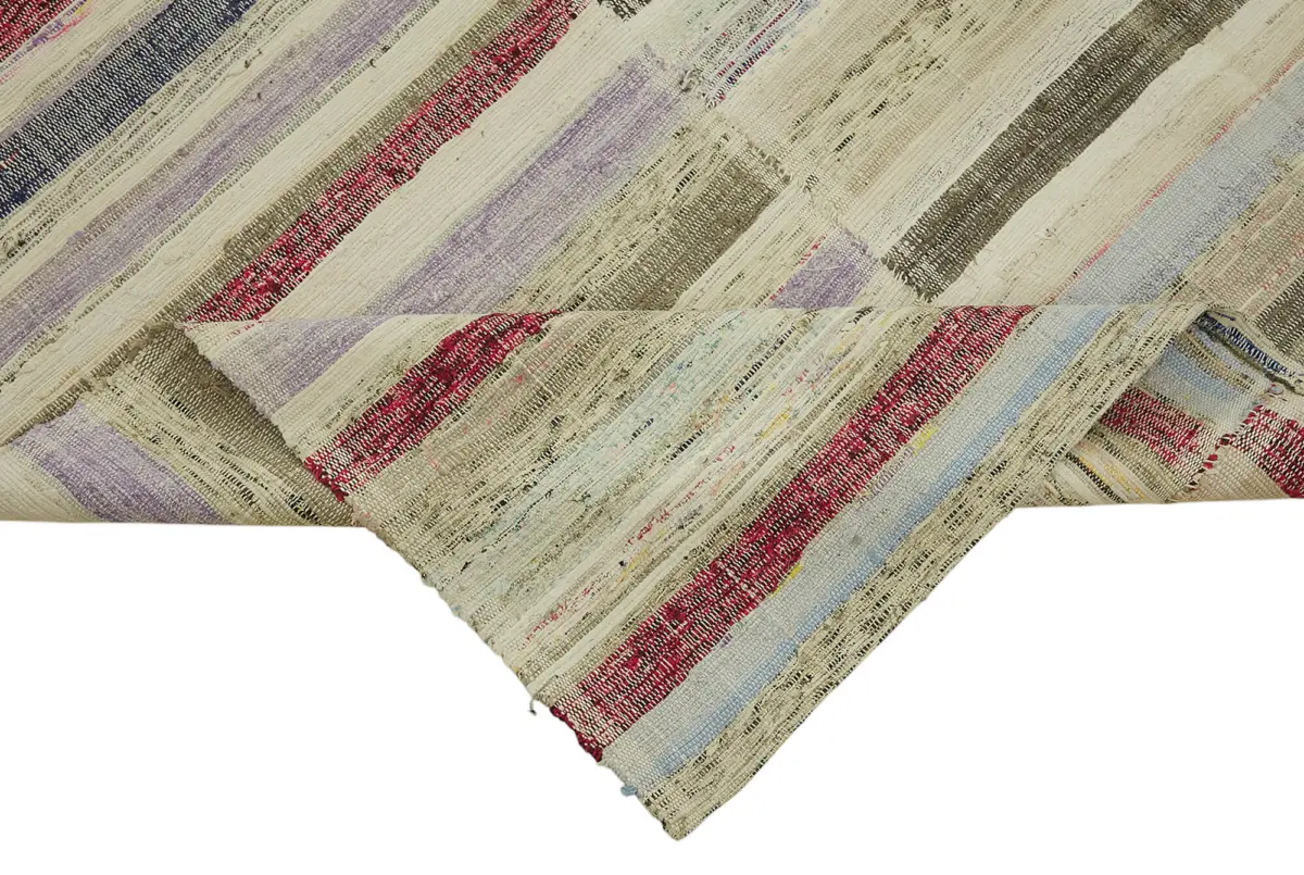 Chaput Çizgili Multi Renk Pamuk Üzerine Yün El Dokuma Kilim-180x285 - Görsel 6