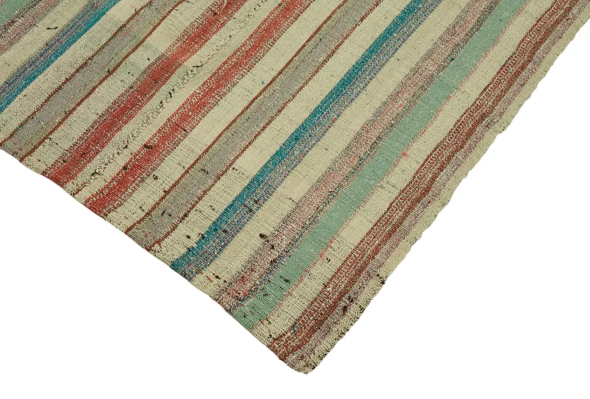 Chaput Çizgili Multi Renk Pamuk Üzerine Yün El Dokuma Kilim-181x288 - Görsel 4