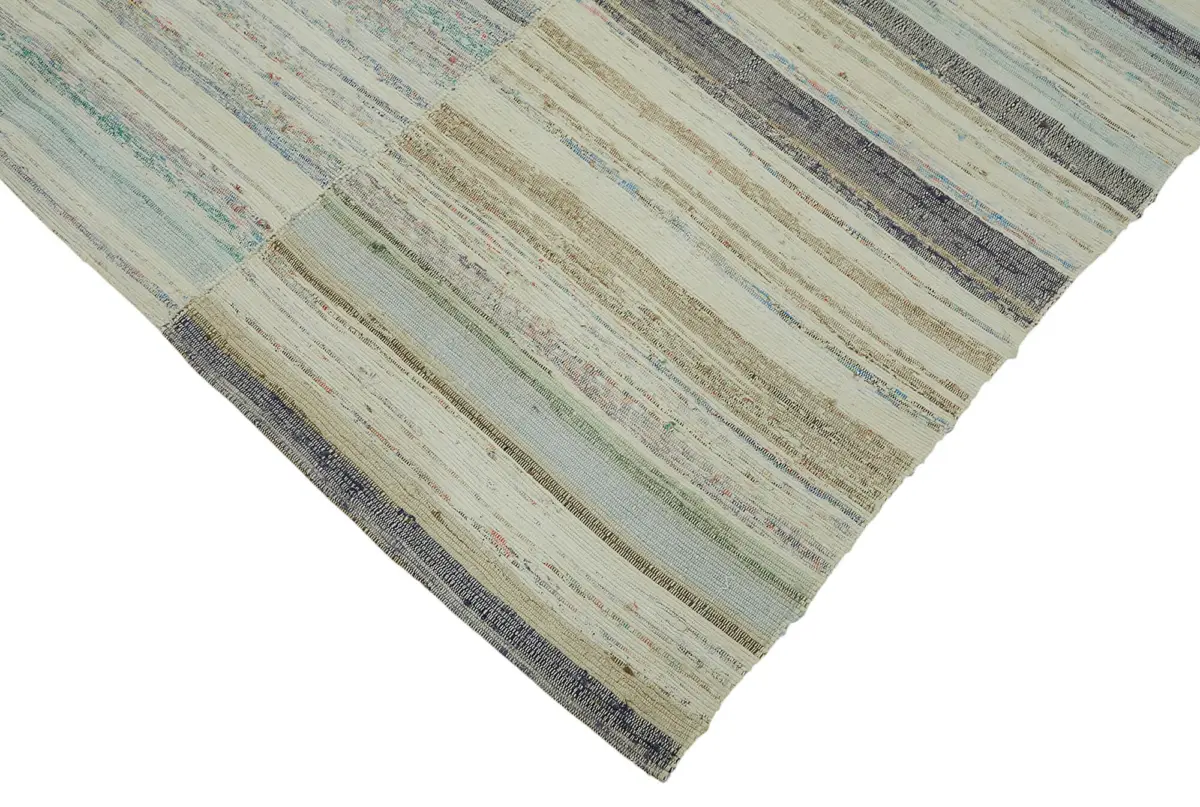 Chaput Çizgili Multi Renk Pamuk Üzerine Yün El Dokuma Kilim-184x250 - Görsel 4