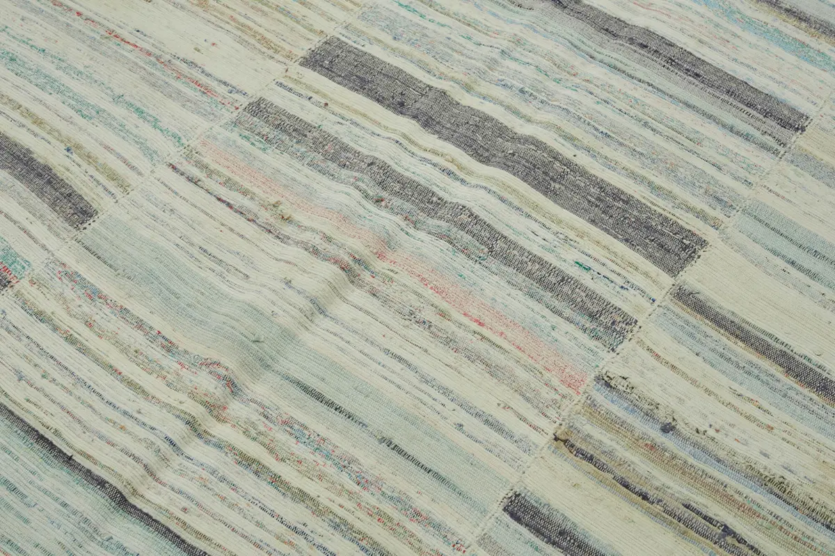 Chaput Çizgili Multi Renk Pamuk Üzerine Yün El Dokuma Kilim-184x250 - Görsel 5