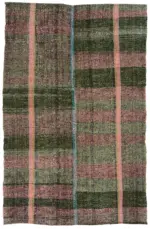 Chaput Çizgili Multi Renk Pamuk Üzerine Yün El Dokuma Kilim-184x275