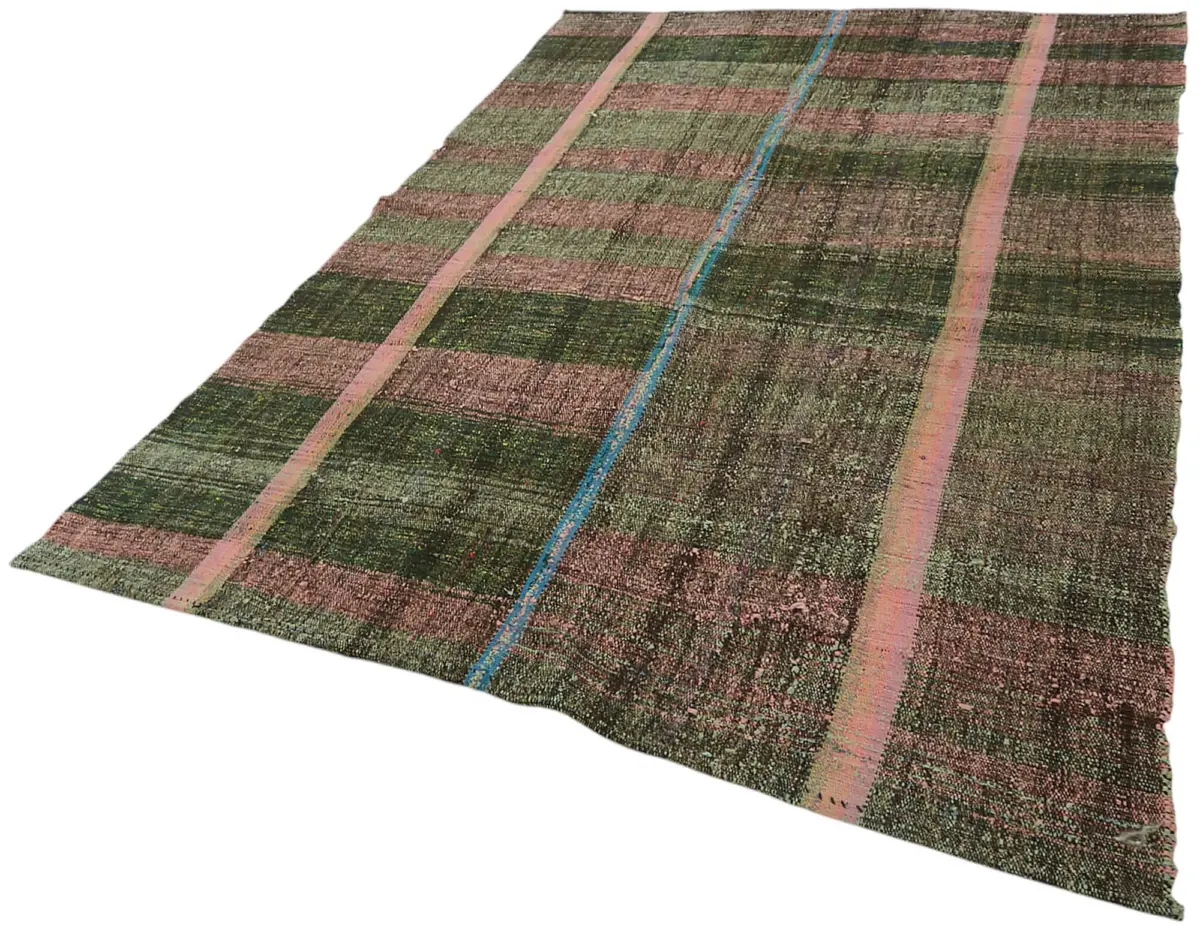 Chaput Çizgili Multi Renk Pamuk Üzerine Yün El Dokuma Kilim-184x275 - Görsel 3