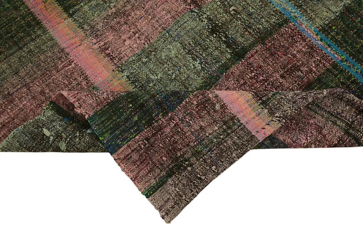 Chaput Çizgili Multi Renk Pamuk Üzerine Yün El Dokuma Kilim-184x275 - Görsel 6