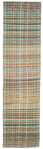 Chaput Çizgili Multi Renk Pamuk Üzerine Yün El Dokuma Kilim-111x442