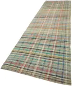 Chaput Çizgili Multi Renk Pamuk Üzerine Yün El Dokuma Kilim-111x442 - Görsel 3