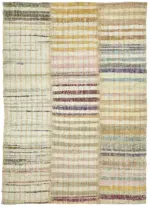 Chaput Çizgili Multi Renk Pamuk Üzerine Yün El Dokuma Kilim-197x278