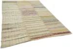 Chaput Çizgili Multi Renk Pamuk Üzerine Yün El Dokuma Kilim-197x278 - Görsel 2