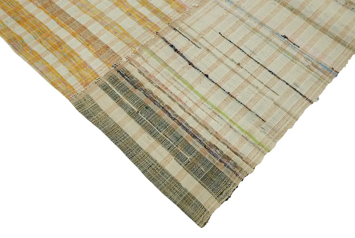 Chaput Çizgili Multi Renk Pamuk Üzerine Yün El Dokuma Kilim-197x278 - Görsel 4