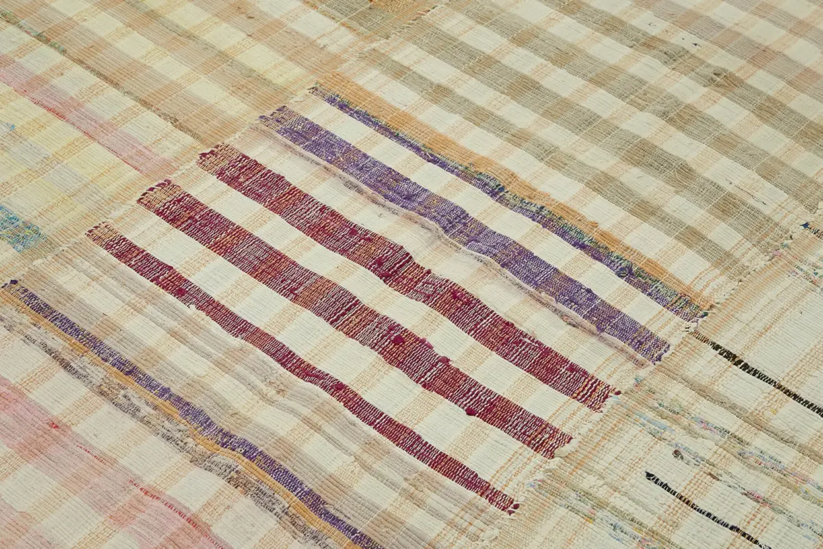Chaput Çizgili Multi Renk Pamuk Üzerine Yün El Dokuma Kilim-197x278 - Görsel 5