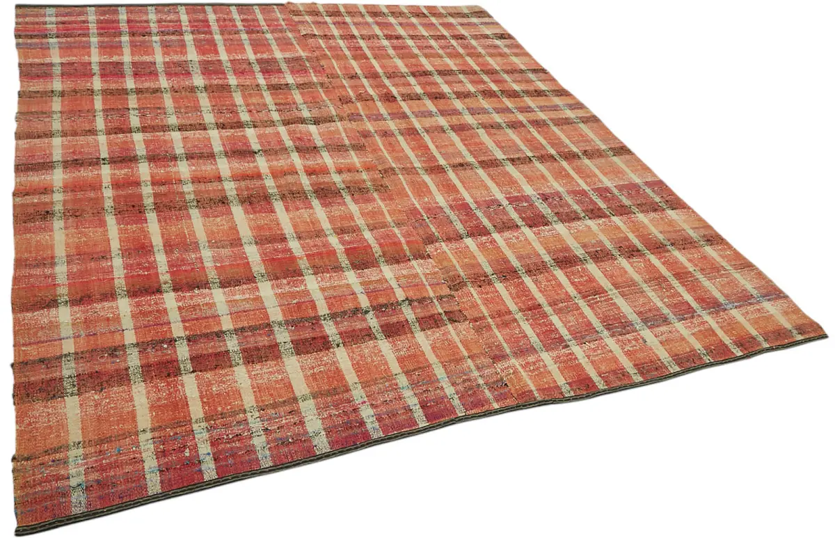Chaput Çizgili Multi Renk Pamuk Üzerine Yün El Dokuma Kilim-212x246 - Görsel 2