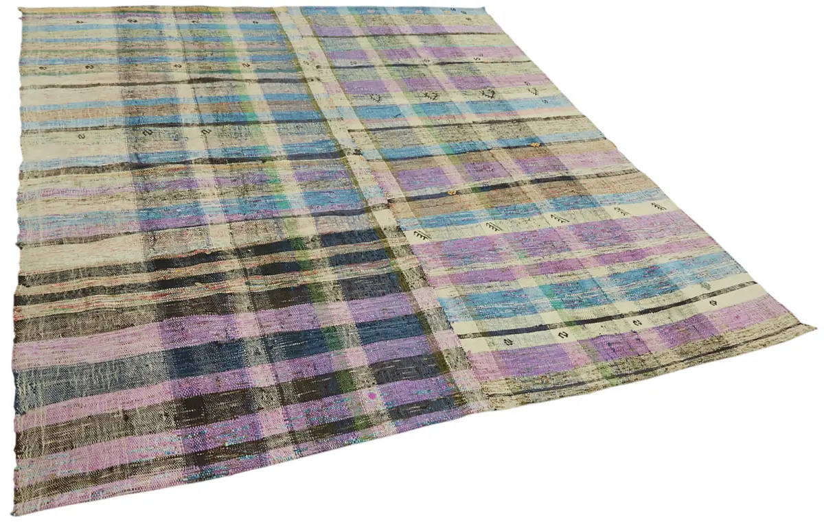 Chaput Çizgili Multi Renk Pamuk Üzerine Yün El Dokuma Kilim-237x277 - Görsel 2