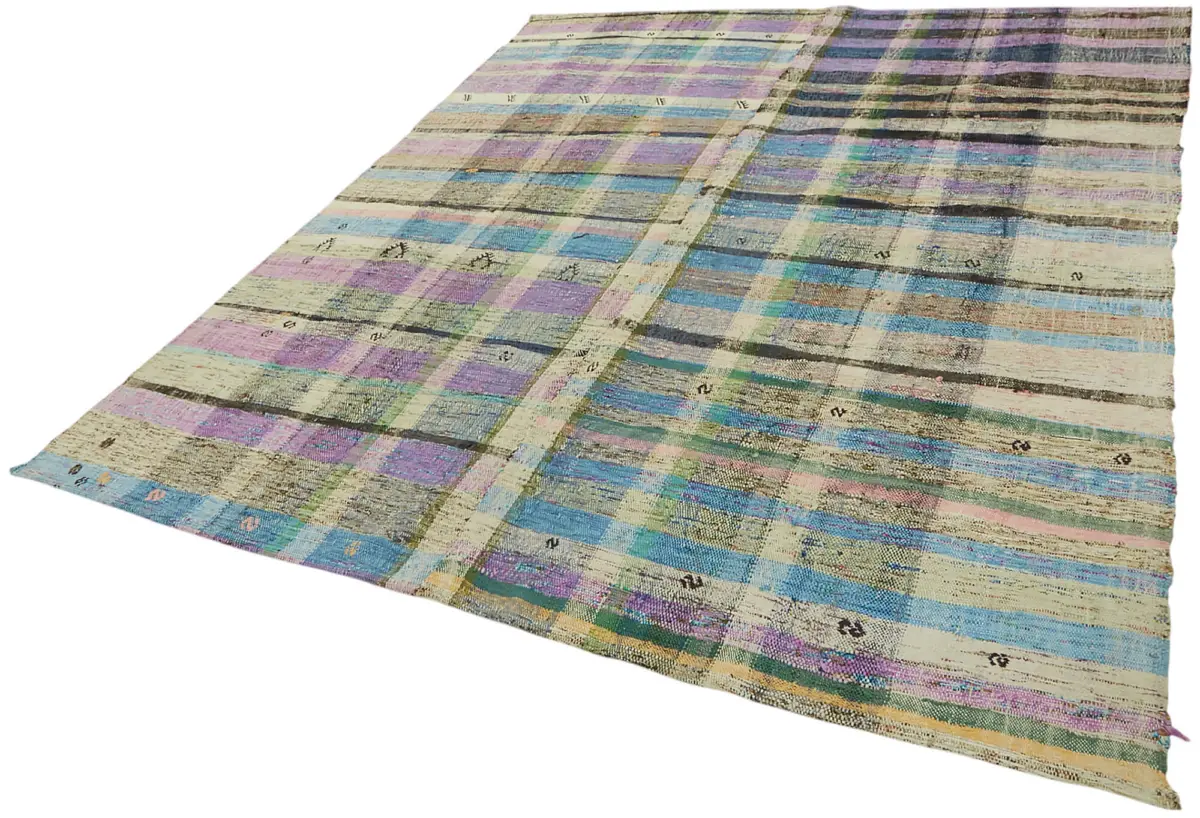 Chaput Çizgili Multi Renk Pamuk Üzerine Yün El Dokuma Kilim-237x277 - Görsel 3