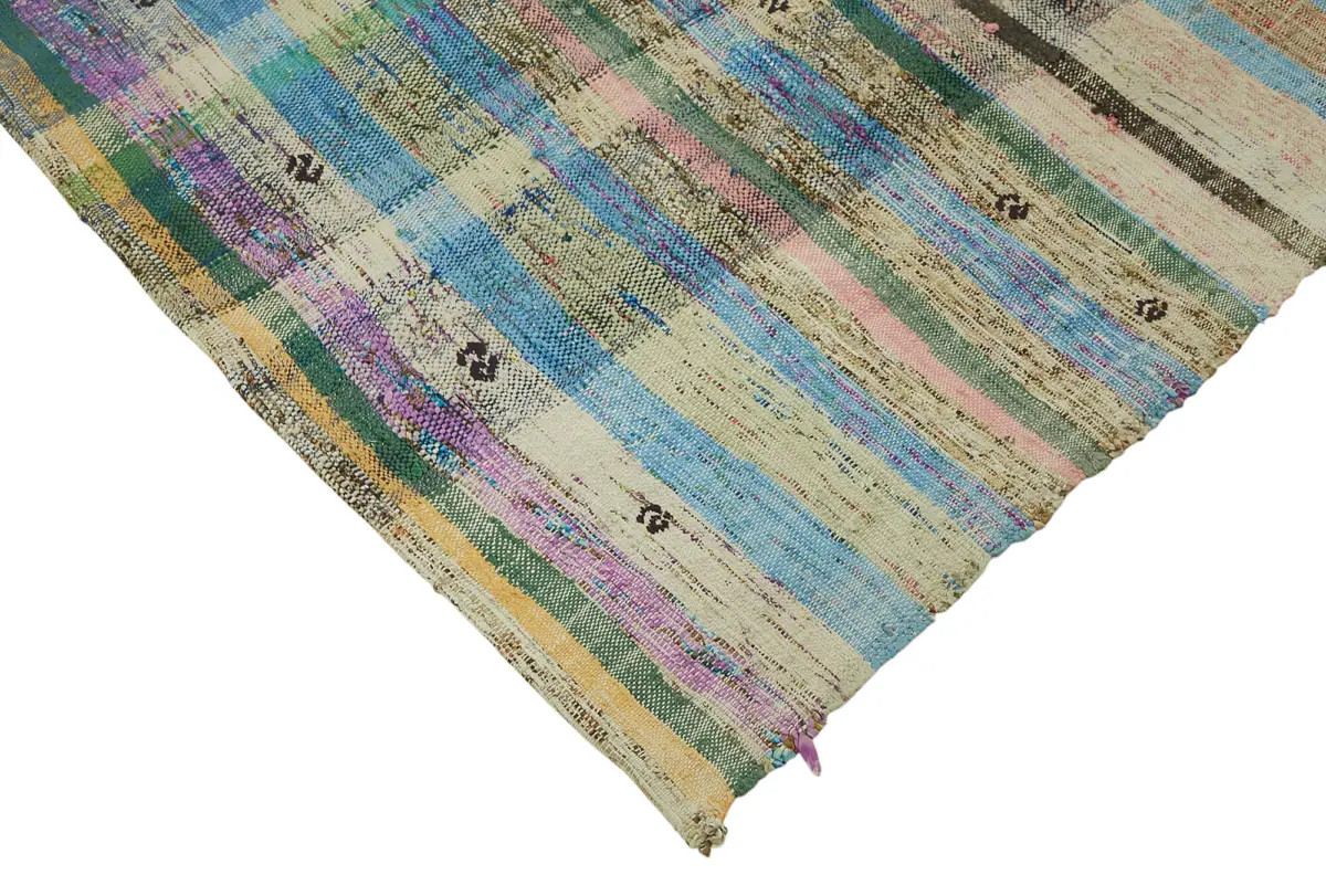 Chaput Çizgili Multi Renk Pamuk Üzerine Yün El Dokuma Kilim-237x277 - Görsel 4