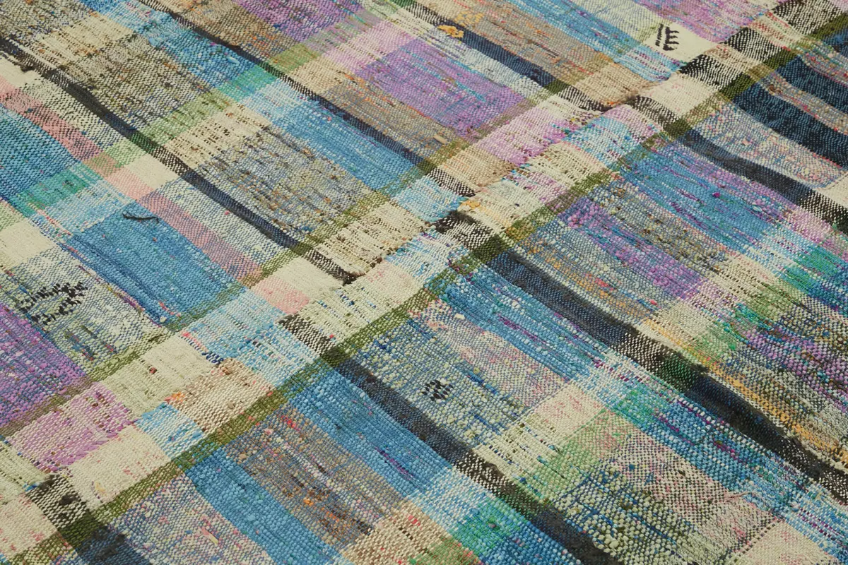 Chaput Çizgili Multi Renk Pamuk Üzerine Yün El Dokuma Kilim-237x277 - Görsel 5