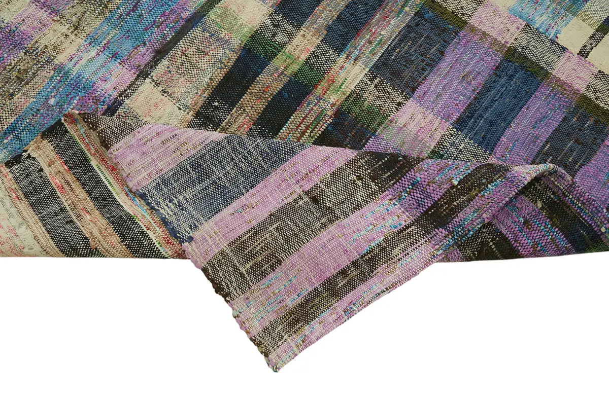 Chaput Çizgili Multi Renk Pamuk Üzerine Yün El Dokuma Kilim-237x277 - Görsel 6