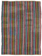 Chaput Çizgili Multi Renk Pamuk Üzerine Yün El Dokuma Kilim-208x284