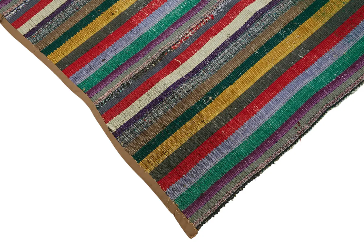 Chaput Çizgili Multi Renk Pamuk Üzerine Yün El Dokuma Kilim-208x284 - Görsel 4