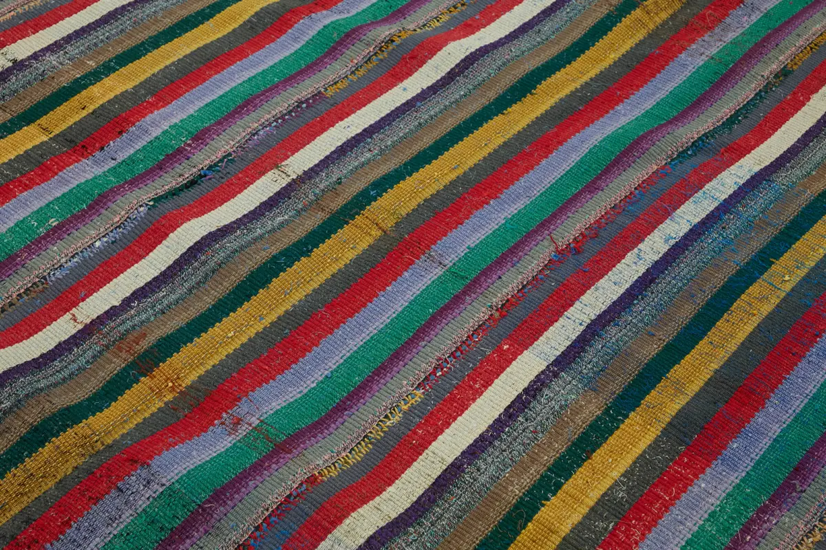 Chaput Çizgili Multi Renk Pamuk Üzerine Yün El Dokuma Kilim-208x284 - Görsel 5