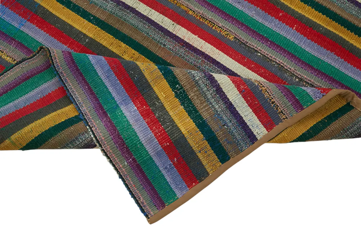 Chaput Çizgili Multi Renk Pamuk Üzerine Yün El Dokuma Kilim-208x284 - Görsel 6