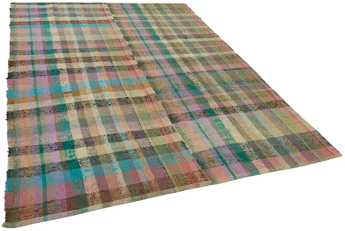 Chaput Çizgili Multi Renk Pamuk Üzerine Yün El Dokuma Kilim-206x270 - Görsel 2