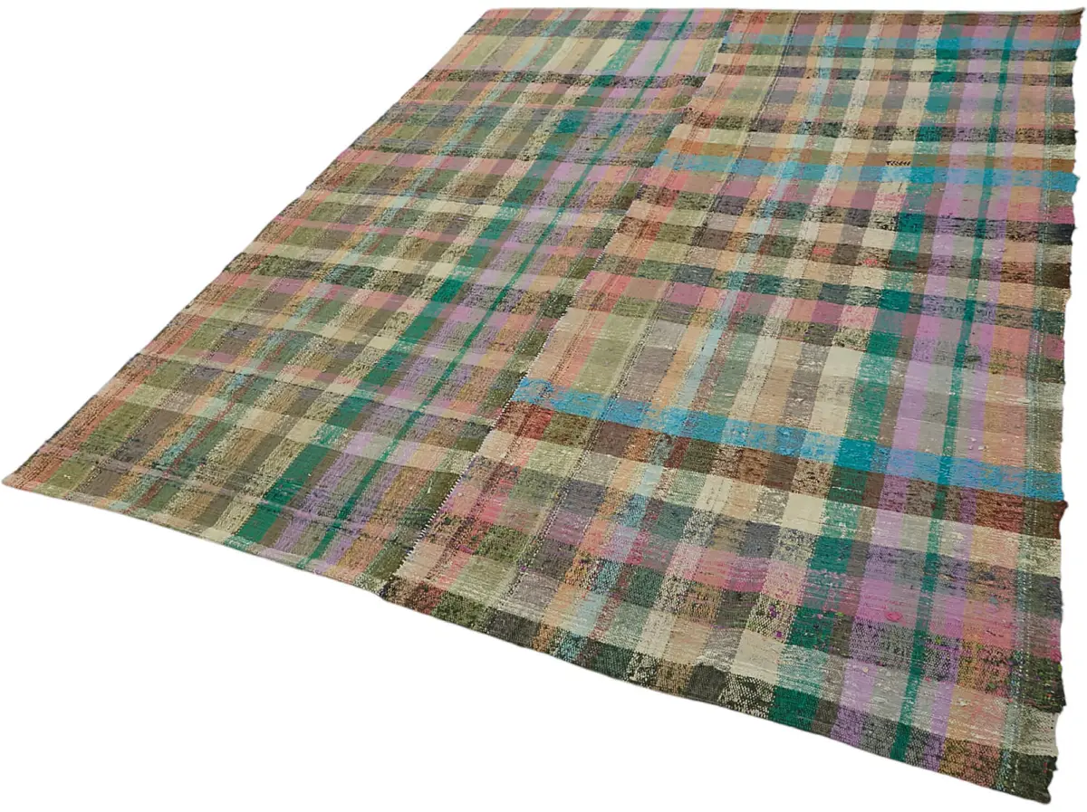 Chaput Çizgili Multi Renk Pamuk Üzerine Yün El Dokuma Kilim-206x270 - Görsel 3
