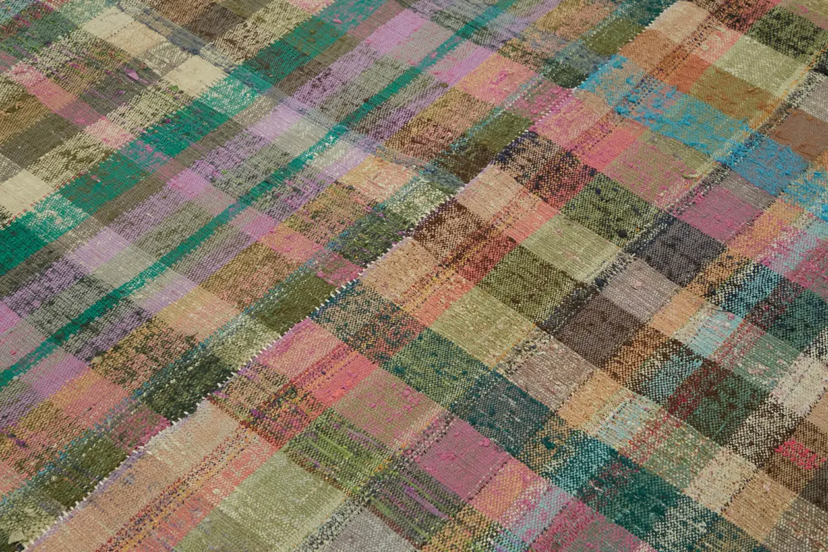 Chaput Çizgili Multi Renk Pamuk Üzerine Yün El Dokuma Kilim-206x270 - Görsel 5