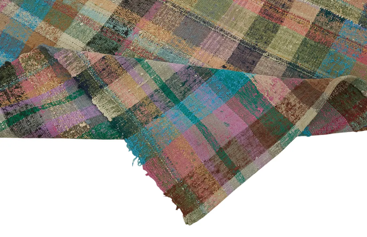 Chaput Çizgili Multi Renk Pamuk Üzerine Yün El Dokuma Kilim-206x270 - Görsel 6