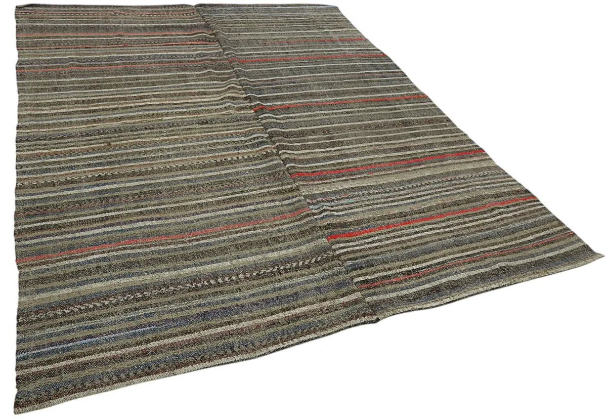 Chaput Çizgili Multi Renk Pamuk Üzerine Yün El Dokuma Kilim-205x272 - Görsel 2