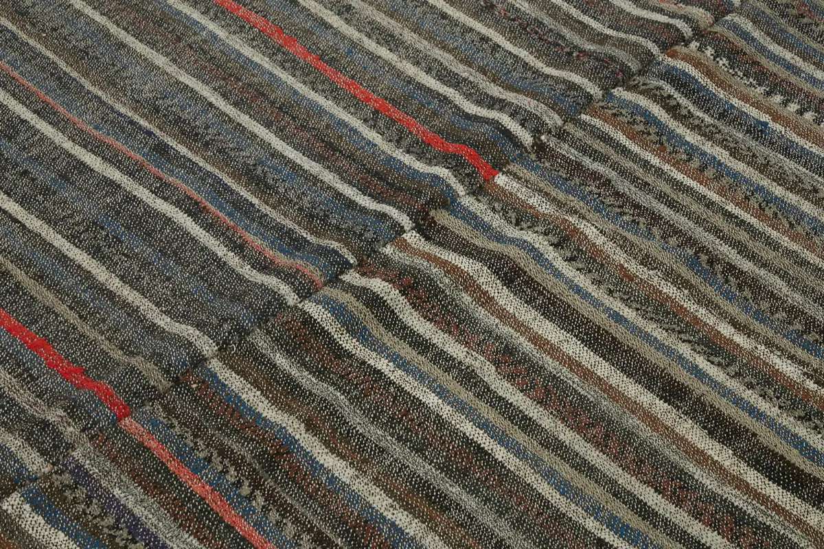 Chaput Çizgili Multi Renk Pamuk Üzerine Yün El Dokuma Kilim-205x272 - Görsel 5