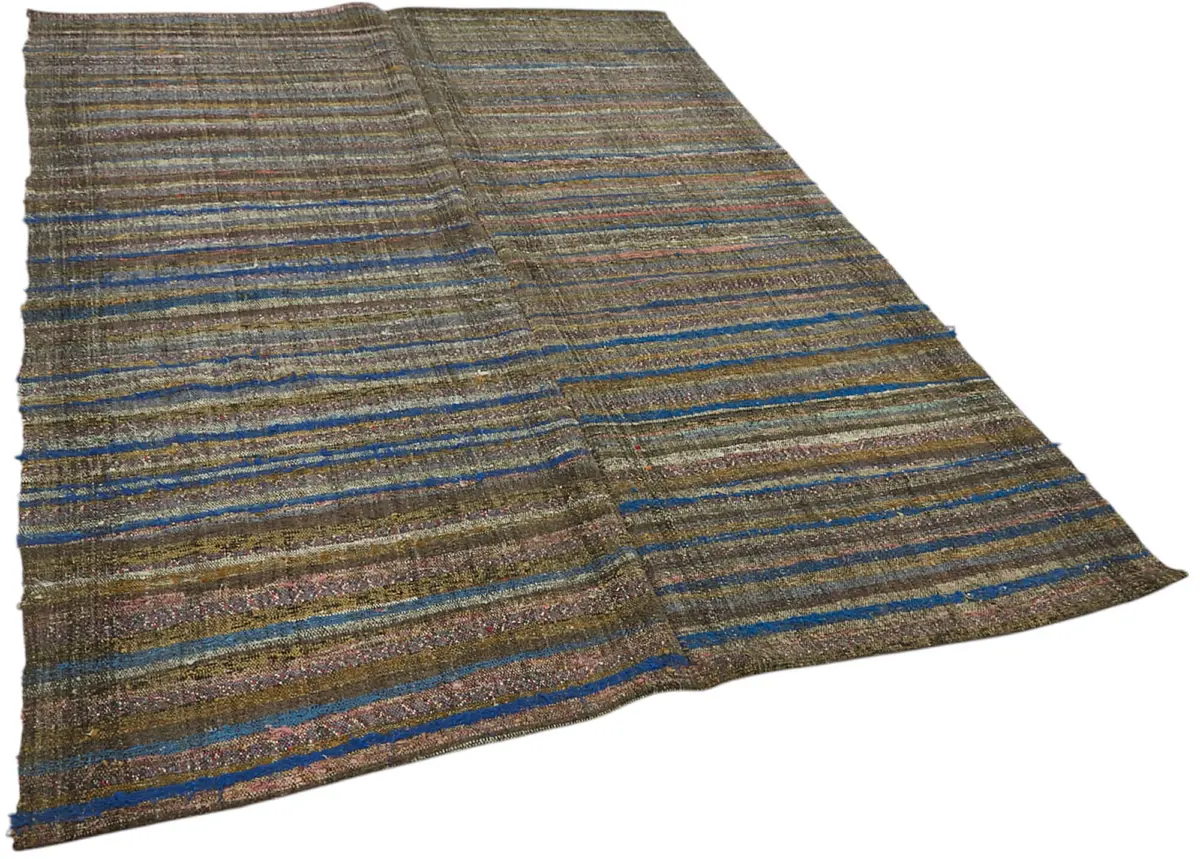 Chaput Çizgili Multi Renk Pamuk Üzerine Yün El Dokuma Kilim-180x253 - Görsel 2