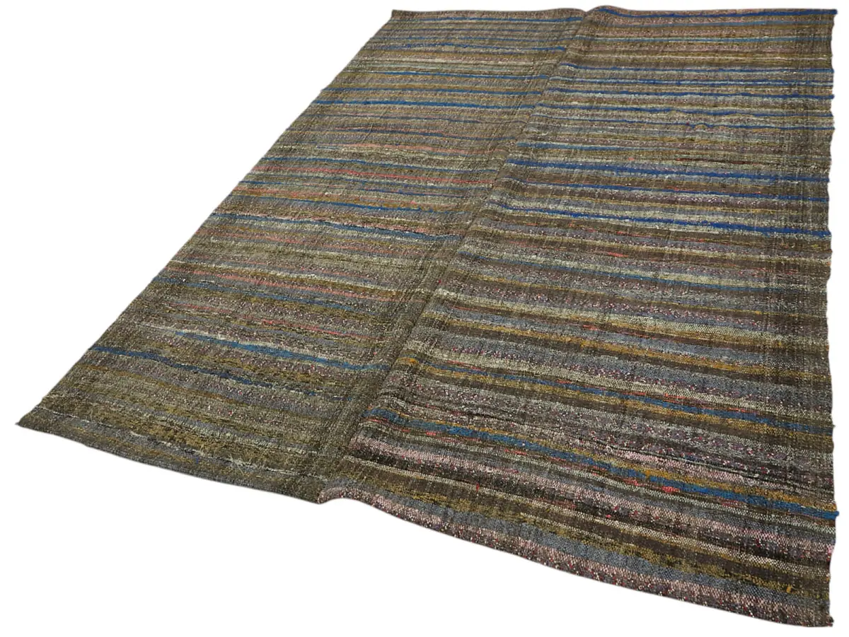 Chaput Çizgili Multi Renk Pamuk Üzerine Yün El Dokuma Kilim-180x253 - Görsel 3