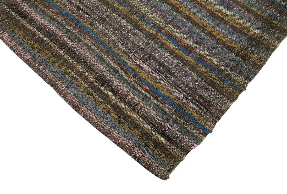 Chaput Çizgili Multi Renk Pamuk Üzerine Yün El Dokuma Kilim-180x253 - Görsel 4