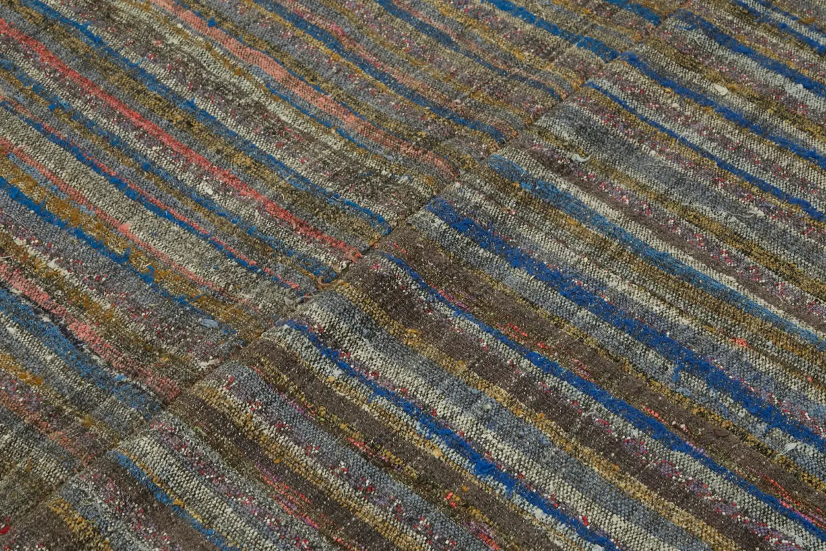 Chaput Çizgili Multi Renk Pamuk Üzerine Yün El Dokuma Kilim-180x253 - Görsel 5