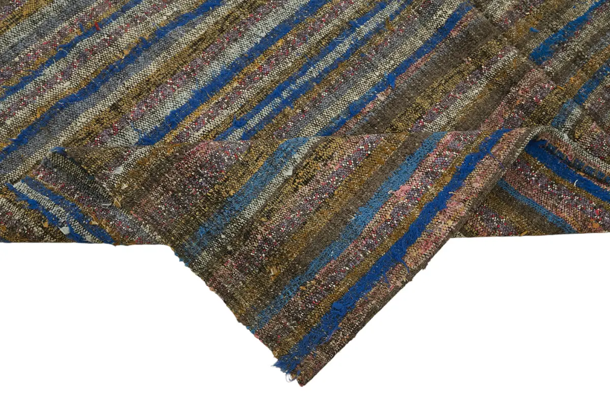 Chaput Çizgili Multi Renk Pamuk Üzerine Yün El Dokuma Kilim-180x253 - Görsel 6