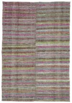 Chaput Çizgili Multi Renk Pamuk Üzerine Yün El Dokuma Kilim-190x277