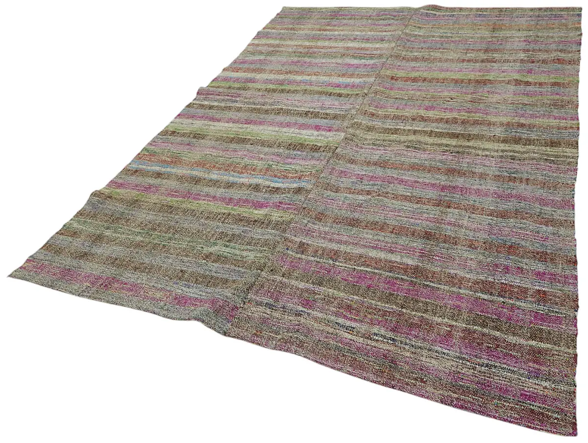 Chaput Çizgili Multi Renk Pamuk Üzerine Yün El Dokuma Kilim-190x277 - Görsel 3